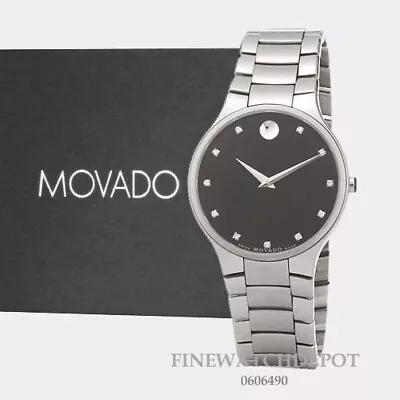 Authentic Movado Serio Men's Silver Tone Stainless Steel Diamond Watch 0606490 • $1495