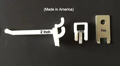 (20 PACK) 2 Inch Locking White Plastic Peg Hooks For Pegboard (20 Locks 2 Keys) • $9.18