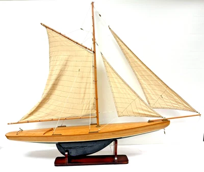 $200 • Buy Vintage 1895 Cup Racer 36” Wooden Pond Yacht Model Sailboat Sloop Boat Stand