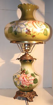 Vintage 3-way GWTW Hand Painted Table Parlor Hurricane Lamp 28”  • $150