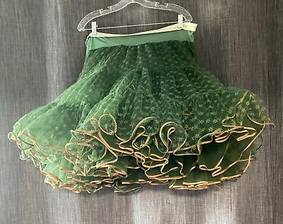 VTG Square Dance Petticoat Slip Full Circle GREEN GOLD Lingerie 3 Layers Netting • $65