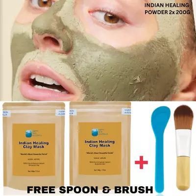 Indian Healing Clay Mask Powder Cleanse Detox Brighten Skin Facial Mask 2x(200g) • $14.99