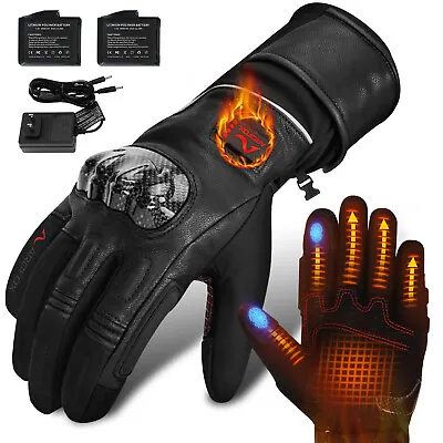 Motorcycle Battery Heated Leather Gloves Waterproof Touchscreen Snowmobile • $47.99