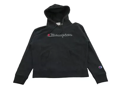 Vintage Champion Womens Black Spell Out Reverse Weave Hoodie Medium Sweatshirt • $13.99