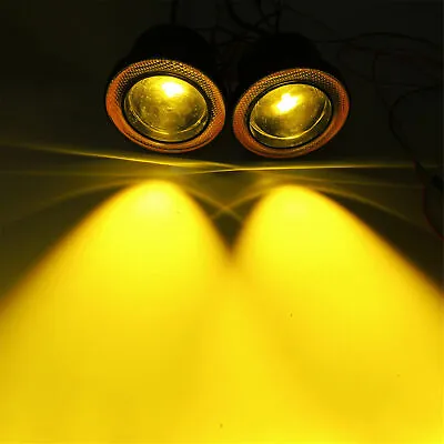 2X Yellow 2.5  Inch Car Projector LED Fog Light COB Halo Angel Eye Ring Bulb 12V • $24.99