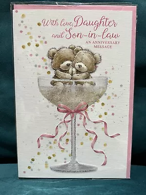 Daughter And Son In Law Wedding Anniversary Card Cute Bears Champagne Glass Love • £1.85