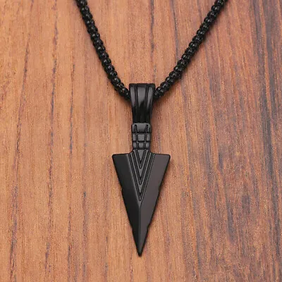 Men's Design Matte Black Long Necklace With Arrow Pendant Jewelry Black Panther • $9.10
