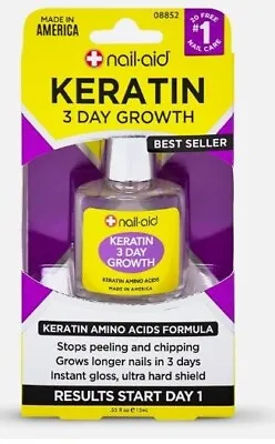 Nail-Aid Keratin 3 Day Growth Nail Treatment & Strengthener Clear 0.55 Fl Oz New • $7.49