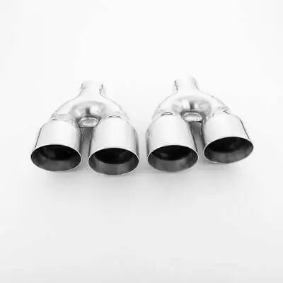 Pair Quad 3.5  Out 2.25  In Exhaust Tips 304 Stainless Steel Staggered Dual Wall • $178.97