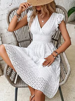 Womens Boho Lace Long Midi Strappy Dress Summer Ladies Holiday Beach Sundress • $19.78