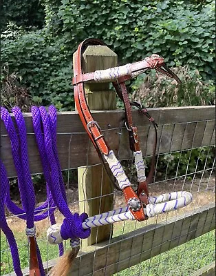 Complete Bitless Hackamore Bosal Bridle Purple Nylon Mecate Rein Horse Size • $89.95