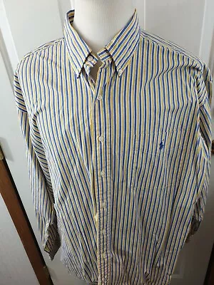 Ralph Lauren Polo Button Front Long Sleeve Shirt Mens Sz XXL Blue Yellow White  • $22.44