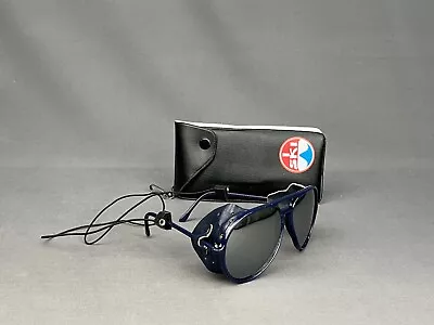 Authentic I SKI Blue Aviator SNOWKING Sunglasses With Leather Blinders & Case (J • $149.99