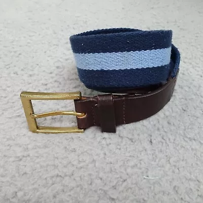 Southern Tide Belt Mens Sz 38 Leather Canvas Navy Blue Ribbon Brass Buckle Fish • $25.38