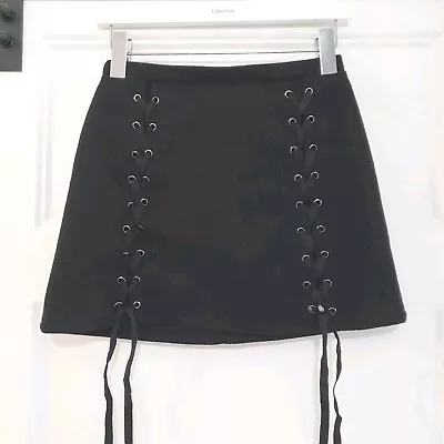 Honey Punch Womens S Lace Up Mini Skirt Stretch Velvet Feel Punk Grunge Y2K 90s • $15