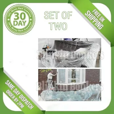 Two Large Dust Sheets Thin Clear Pvc Plastic Tarpaulin Paint Furniture Cover Diy • £1.99