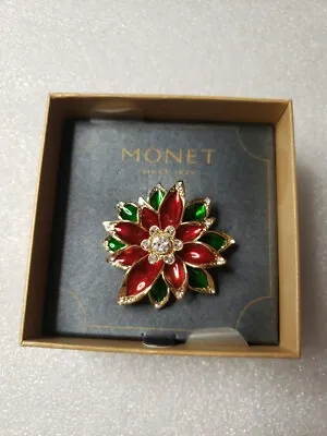  Monet Christmas Poinsettia Brooch Pin New In Box • $16.95