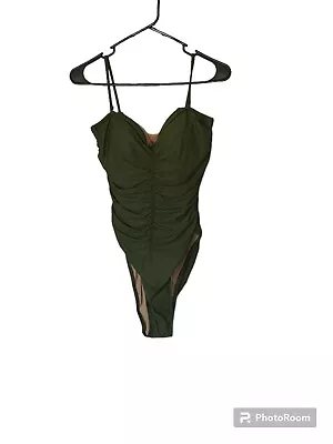 J. Crew Ruched Sweetheart One Piece Swimsuit In Olive Green Swim Strapless Sz 10 • $38