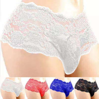 Men's Lace Sexy EroticPanties Thong G-String Underwear Briefs Lingerie Knickers • £7.69