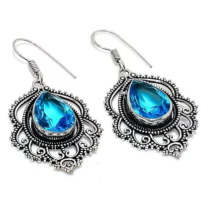 Swiss Blue Topaz Gemstone 925 Sterling Silver Jewelry Earring 1.85   V949 • $13.94