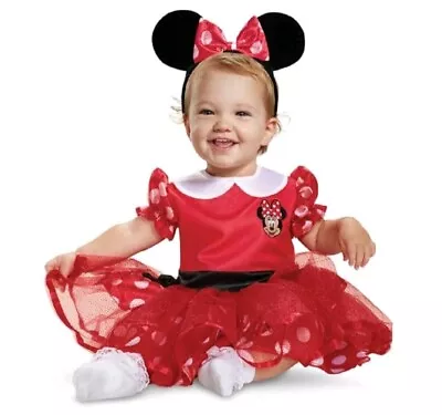 Disney Baby Minnie Mouse Red Glitter Deluxe Infant Child Costume  12-18 Months • $22.45