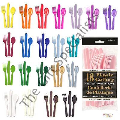 Cutlery Tableware - Party Cutlery Spoons Fork & Knife Set - Many Solid Colours! • £3.69