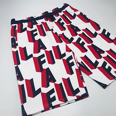 Men's Fila White | Navy | Red All Over Fleece Short  • $89