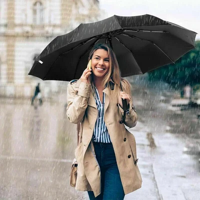 $25.69 • Buy Large 10ribs Umbrella Strong Automatic Open Close Folding Rain Windproof Travel