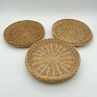 Woven Rattan Wicker Charger Plates Set Of 6 Vintage Great Condition • $40