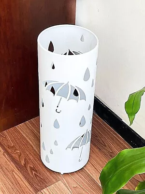 Quality Metal Umbrella Holder Stand Cut Out Raindrops Pattern 50x18x18cm WHT • $56