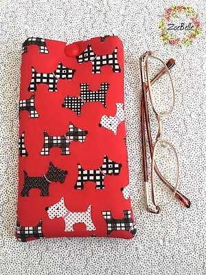 £3.99 • Buy Handmade Glasses Case Soft Padded Spectacle Pouch Scotty Dog On Red Fabric 