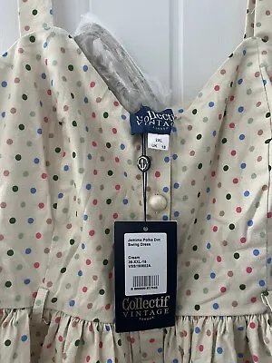 Cream Collectif Spotty Summer Dress With Belt NEW 18 • £15