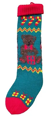 Vintage Knit Christmas Stocking Teddy Bear Taiwan Extra Long 24  • $19.99