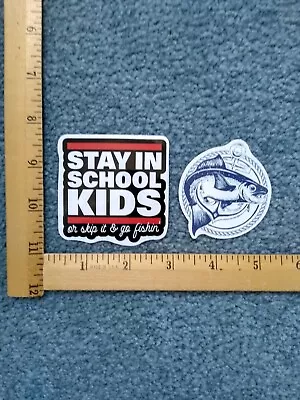 $3.49 • Buy Lot Of 2 Stay In School Kids Or Skip It And Go Fishing / Fish Decal Stickers