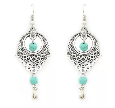 £3.65 • Buy Vintage Boho Long Dangle Drop Earrings Silver And Turquoise Colour For Women UK