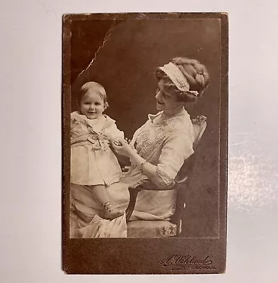 Antique Photograph Swedish Female Nurse Maid Nanny W/ Child On Lap 4” X 2.5” • $12.74