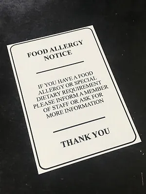 FOOD ALLERGY Printed Metal Sign Safety Notice A45 WHITE Plaque Cafe Pub Bar Shop • £5.99