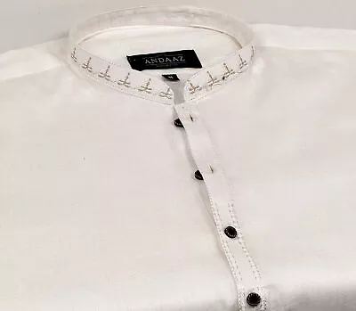 Men's Off White Kurta With Placket Embroidery • £25