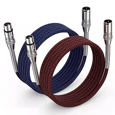 XLR Cable 10Ft 2Pack Multi-Color Heavy Duty Nylon Braided XLR Male To Female M • $39.99