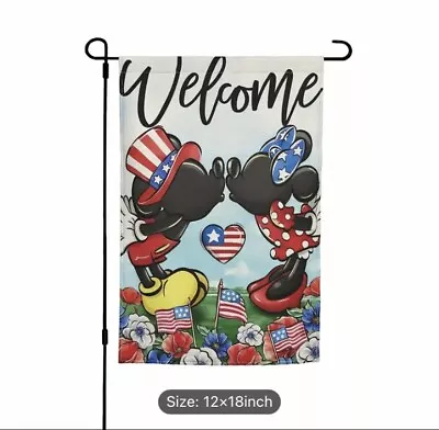 *NEW* Mickey Minnie Mouse  WELCOME  Stars Stripes Patriotic Garden Flag July 4th • $9.99