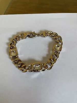 £10 • Buy Vintage Yellow Gold Tone Clear Stone Set Chain Bracelet 7.5” Length