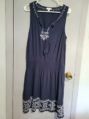 J Jill Dress Womens Petite  Medium Sleeveless Blue Embroidered Floral Coastal  • $18