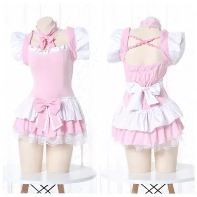 Women Girl Japanese Lolita Ruffle Dress Short Cute Cosplay Maid Costume Nightie • £22.09