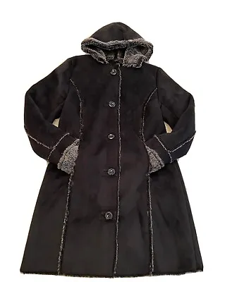 £15.95 • Buy CENTIGRADE Black Faux Fur Sheepskin Coat Size XS With Detachable Hood In VGC