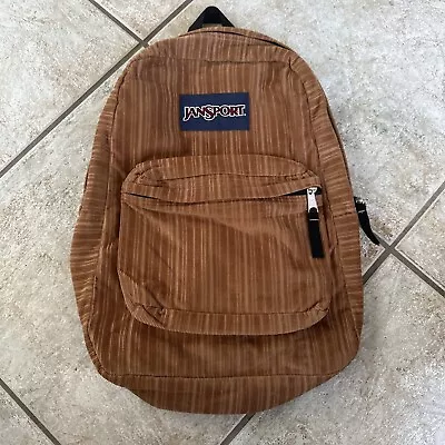 Vintage JanSport Brown Corduroy Backpack 2 Zip Pocket Strap Old School Bag • $55