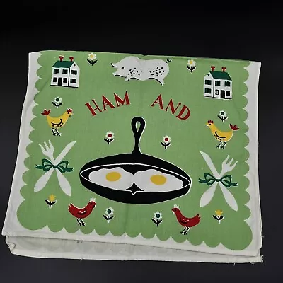 Vintage Retro Ham & Eggs Cotton Tea Towel Farm Life Pig Rooster • $15