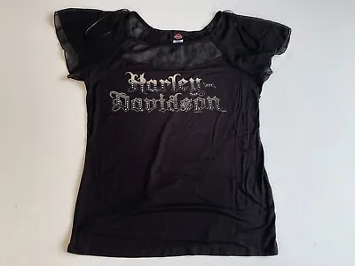 Harley Davidson Short Sleeve Top T Shirt Women Medium Black Blouse • $17.99