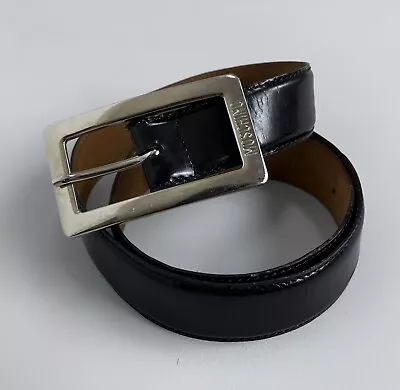 Rare Vintage MOSCHINO REDWALL Logo Buckle Patent Leather Belt Black Size 44 • $67.99