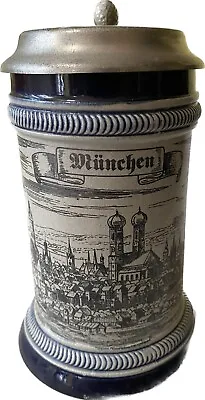 Vintage Original King 2 Beer Stein Old München (Munich) 407 1/2 Pewter Lid EUC • $39.95