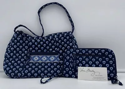 Vera Bradley Nantucket Navy Shoulder Bag W/Matching Wristlet Wallet - BRAND NEW • $37.50